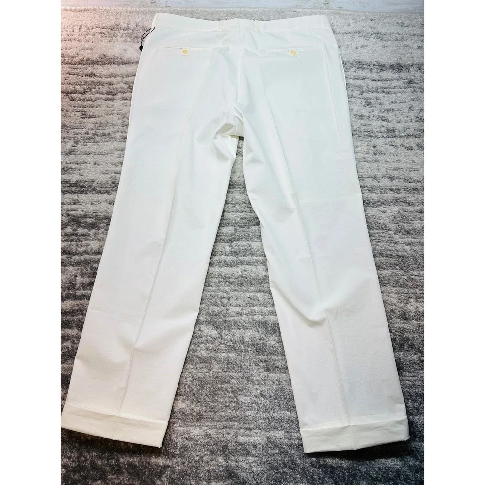 NOS Polo Ralph Lauren Dress Pants Men 36 White Made in Italy Cotton Cuffed Chino